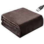Electric Heated Blanket USB 140 x 80cm, Heating Blanket Throw Electric Washable Cordless Blanket Heated Shawl for Car Home Office Outdoor Removable Washing Brown