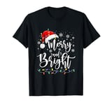 Merry And Bright Lights Red Santa Hat Xmas T-Shirt