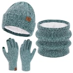 Femme Hiver Bonnet Chapeau Foulard Écran Tactile Gants Ensemble Imitation Velours Tricot Polaire Doublé Casquette Écharpe Gant Cadeaux pour Femmes