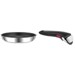 TEFAL Ingenio Preference Poêle 22 cm, Empilable, Acier inoxydable, Revêtement & Ingenio Poignée amovible noire, Empilable, Verrouillage sécurité 3 points, Supporte jusqu'à 10 kg