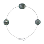 Diadema Womens - Bracelet - 3 Real Tahitian Pearls - Cable Chain Diamonds - Natural Silver - One Size