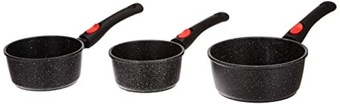 Kamberg - Set 3 Casseroles 16 / 18 / 20 cm - Manche Amovible - Fonte d'Aluminium - Revêtement Type Pierre - Tous Feux dont Induction - Sans PFOA - Sans couvercle - 0008038, Noir