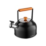 FLORINA Bouilloire Inox (2,5 l) I Bouilloire Sifflante TOKYO I Poignée en Bois I Style Japonais I Bouilloire Induction, Gaz I Pour Thé et Café I Sifflement Automatique I Couleur: Noir