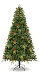 Uten Sapin de Noël Artificiel 150 cm, Réaliste PE Arbr Noël Intérieur Décoration, 500 Aspect Naturel Branches en PVC & PE, 23 Groupes Baies Rouges, Branches Charnière, Base Métal, Réutilisable