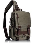 Leaper Multifonction Vintage randonnée Sac en Bandoulière Sacs Besace en Toile Loisirs Sac à Main Sac de Plein Air Petit Besace Sacoche pour Sport Camping pour Homme Garçon Femme Vert Militaire