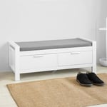 SoBuy Skobänk med 2 lådor och dyna, Förvaringsbox FSR74-W White W100 × D40 × H40cm