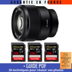 Sony FE 85mm f/1.8 + 3 SanDisk 128GB Extreme PRO UHS-II SDXC 300 MB/s + Guide PDF 20 techniques pour réussir vos photos