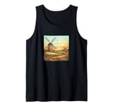 Whet Fields With Windmills Vintage Landscape Graphic Tank Top