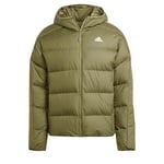 adidas Men's Essentials Midweight Down Hooded Stripes Jacket, Olive Strata, XL