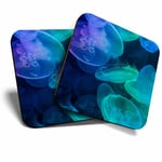 2 x Coasters - Beautiful Jellyfish Blue Sea Creatures Home Gift #8379