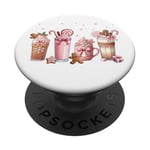 Ginger Man Cookies Christmas Coffee Latte Pink Xmas Season PopSockets Adhesive PopGrip