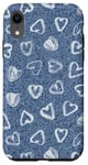 Coque pour iPhone XR Joli cœur blanc dessiné en forme de cœur sur fond bleu