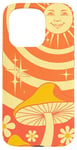 Coque pour iPhone 15 Pro Trippy Orange 70s Boho Champignon Cottagecore Vibes