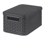 Curver - Basket with lid Rattan Style Small, Anthracite