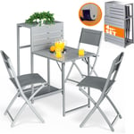 Casaria - Set de meubles pour balcon Gris 1 table 3 chaises pliable salon de jardin avec roulettes ensemble pour extérieur