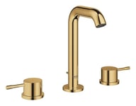 GROHE Essence 20296GL1 Mitigeur lavabo 3 trous avec bonde pop-up (montage sur bec, taille M 193 mm, levier en métal à double poignée, disque en céramique 90°, aérateur économiseur d'eau 5,7 l/min),