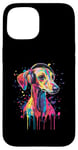 Coque pour iPhone 15 Greyhound Lover Pop Art portant des écouteurs drôles Greyhound