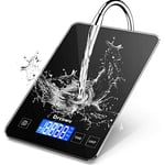 Drcowu Balance de Cuisine Electronique 15kg, Pèse Alimentaire Numérique de Précision 1g en Verre Renforcé Étanche, Écran LCD Rétroéclairé, 5 Unités de poids en grammes/onces etc., Bouton tactile, Noir