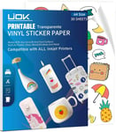 Papier Autocollant Imprimante, Papier Autocollan Transparent 30 Feuilles Papier Stickers Imprimante, Papier Vinyle Adhesif Feuilles Autocollant Imprimante A4 Pour Imprimantes Jet D'Encre