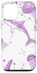 iPhone 13 Pro Purple Outline Drawing of Whale Shark and Starfish Case