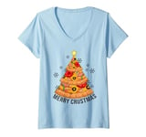 Womens Funny Pizza on Earth Christmas Tree Merry Crust-mas Pizzamas V-Neck T-Shirt