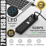 7 Port Usb Hub Powered Usb 3.0 Hub 5gbps Super Speed Usb Power Splitter Box Uk