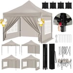 WOLTU Tonnelle de Jardin Extérieur avec Le Toit en Forme Pointue, Tente de Réception Imperméable, Pergola, Barnum Pliant, 4 Parois Latérales Amovibles et 4 Sacs de Sable, Hauteur Réglable,Beige