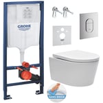 Grohe - Pack wc bâti support Solido 113cm + Cuvette sat rimless fixations invisibles + Abattant softclose + Plaque chrome (ArenaSat)