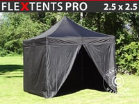 Quick-up telt FleXtents PRO 2,5x2,5m Svart, inkl. 4 sider