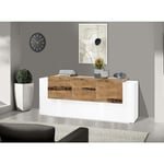 Buffet moderne avec 5 portes et 2 tiroirs, Made in Italy, Buffet de cuisine, Buffet design de salon, 220x45h86 cm, Couleur blanc brillant et Érable,