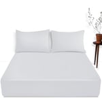 Extra Deep Fitted Single Bed Sheet- Polycotton Plain Dyed Hotel Quality Bedding- 16"/40 cm Fitted Sheet- White