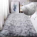 Leesentec Tapis Salon Tapis Chambre Adolescent Fille Shaggy Moderne Design Poil Long Doux Anti Slip Grand Tapis pour Enfant Chambre (Gris/Blanc, 80 * 120cm)