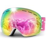 Trusiel Lunette de Ski, Masque Ski Sphériques avec Anti-UV, Anti-Buée, Coupe-Vent, Lunettes de Snowboard OTG Ajustables, Compatible avec Casque pour Ski Snowboard Autres Sports Hiver (Rose (VLT 21%))