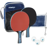 Relaxdays - Lot tennis de table, pochette, filet, 2 raquettes, 3 balles ping pong, jeu intérieur, extérieur, rouge-noir