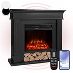 Klarstein Electric Fireplace, Electric Fire and Surround Mantel Suite, 1800W LED Flame Fire Place with Remote Control, Timer, and Auto Temperature Control, Indoor Log Effect Wood Burner, Fan Heater