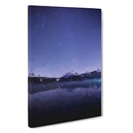 Big Box Art Stars Over The Mountain in Abstract Canvas Wall Art Framed Picture Print, 30 x 20 Inch (76 x 50 cm), Blue, Blue, Black