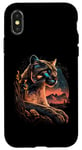 Coque pour iPhone X/XS Silhouette de Cougar vintage avec coucher de soleil de montagne rétro