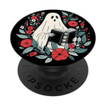 Spooky Ghosts Reading Book Retro Cute Floral Bookworm PopSockets Adhesive PopGrip