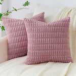 Topfinel Housse de Coussin 45x45 en Velours Côtelé Doux Motif de Chaîne Coussin Canapé Décoration Salon Maison Jardin Chaise Fauteuil Relax Deco Chambre Enfant, Rose Lot de 2