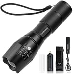 flintronic Lampe Torche LED Ultra Puissante, Lampe de Poche 3500 Lumens avec Chargeur USB et Holster, IPX6 Étanche 5 Modes, Étanche, Anti-Choc Zoom Longue Portée pour Bricolage, Camping,et Urgences