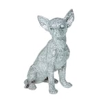 DRW Figurine Petit Chien Assis Style Chihuahua résine argentée 26 x 15 x 11 cm