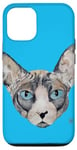 Coque pour iPhone 12/12 Pro Joli chat sphynx aux yeux bleus, peinture originale artiste