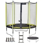 Trampoline de jardin 244 cm + filet de sécurité + échelle + bâche de protection + kit d'ancrage JUMPI Vert/Noir 250