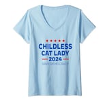 Womens The Childless Cat Lady 2024 For President US Flag Vintage V-Neck T-Shirt