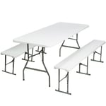 Set de table 2 bancs pliants en plastique blanc pour jardin, camping, bar