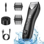 Electric Hair Clippers for Men,Portable Body Hair Trimmer Kit,Rechargeable Cordless Body Groomer and Beard Shaver with Safety Guardrail LCD Display & Recharge Dock (Black)