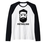 Mens Football Dad Messy Hair Beard Football Player Dad Raglan Baseball Tee