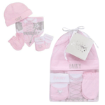 Baby Girls 4 Piece Organza Bag Gift Set with Hat Bib Mittens Socks Baby Shower