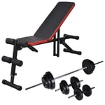 vidaXL Adjustable Sit-up Bench with Barbell and Dumbbell Set 30.5 kg UK AUS