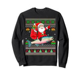 Ugly Xmas Sweater Santa Riding Rainbow Trout Fish Christmas Sweatshirt